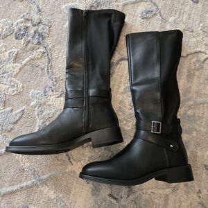 Sugar Black Mid-Calf Buckle Riding Boots